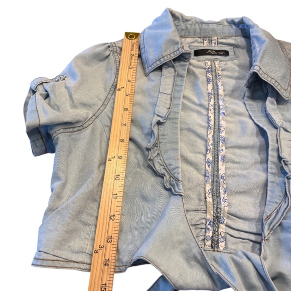 Jane Norman Cropped Denim Tie Front Shirt Blue Size M/L UK 14 - Picture 9 of 10